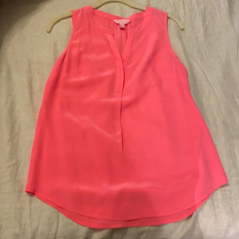 Lilly Pulitzer silk blouse in flamingo pink. Xs